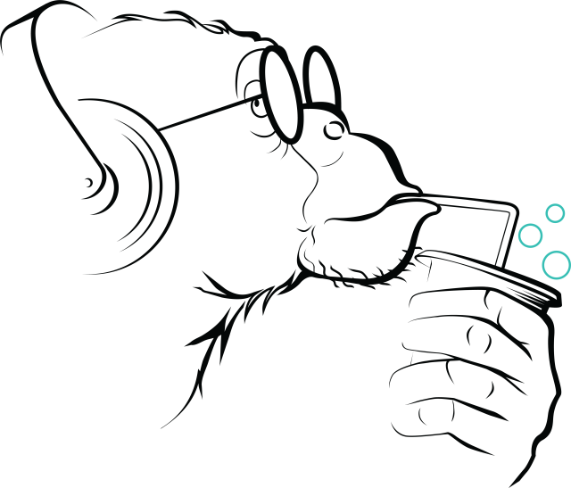 Logo Humanit — Maskot — opice z profilu — Černá + zelené detaily