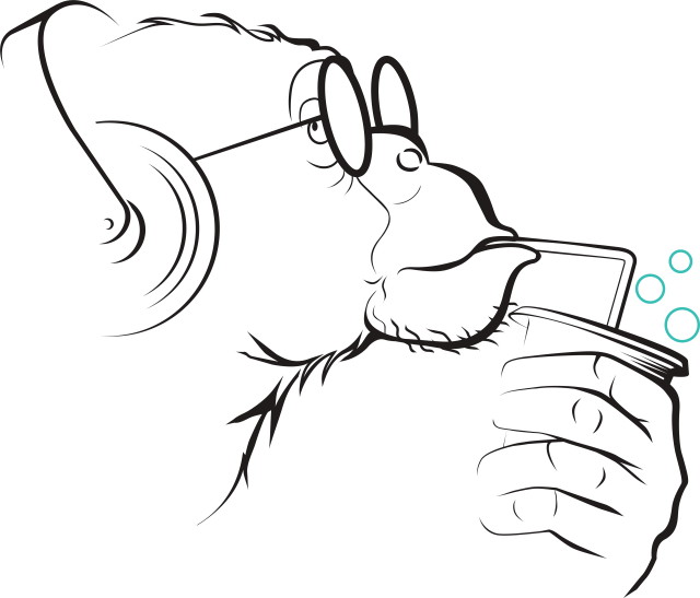 Logo Humanit — Maskot — opice z profilu — Šedá + zelené detaily