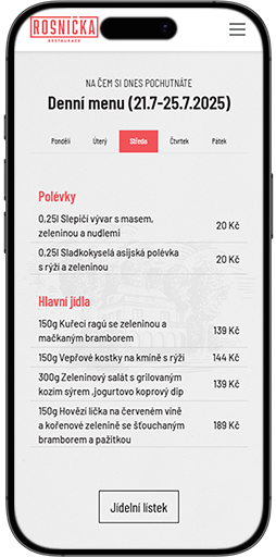 Restaurace Rosnička - webová prezentace